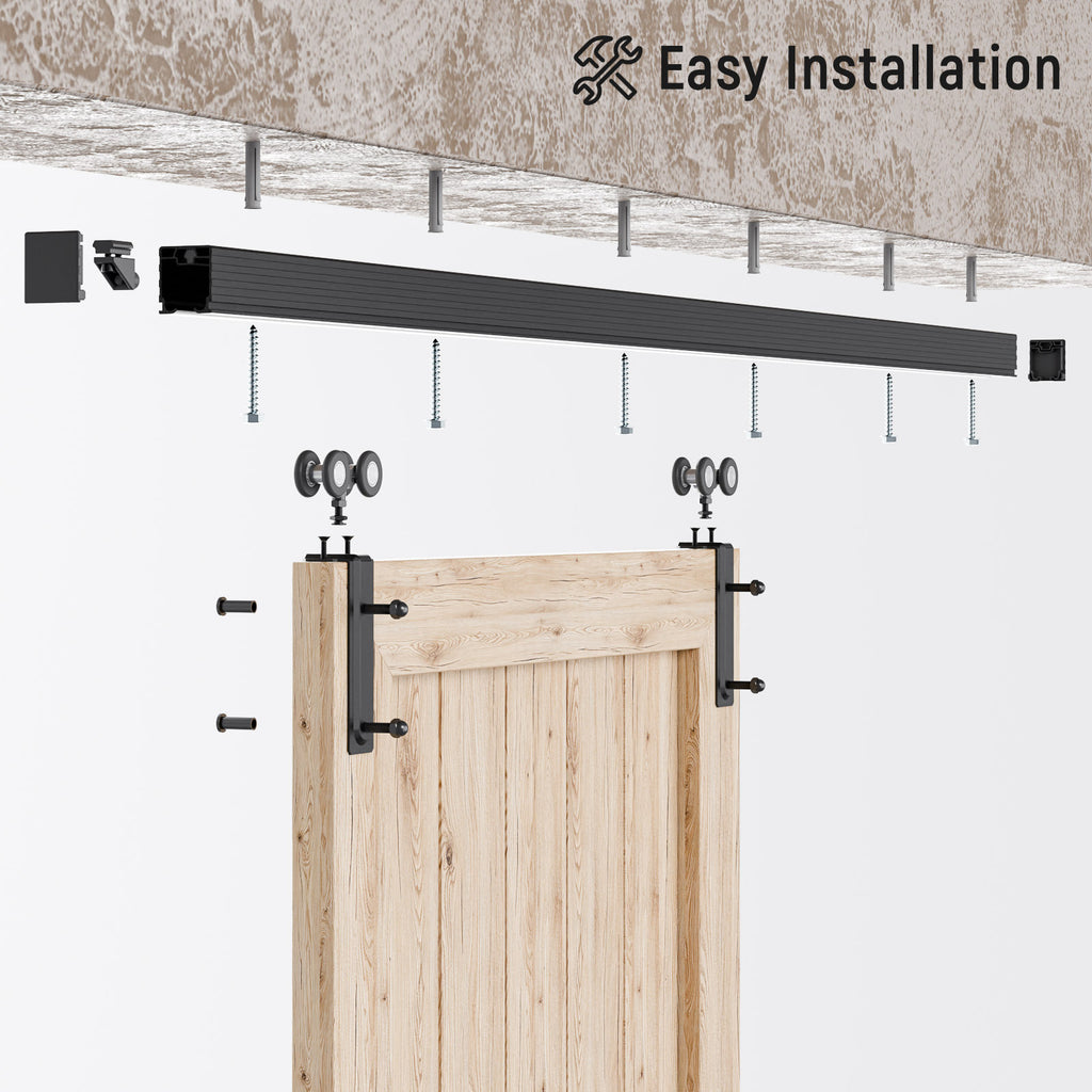 6.6FT/79.2'' Ceiling Mount Box Rail Barn Door Hardware Kit,Heavy Duty Aluminium Alloy Sliding Barn Door Track for Indoor/Outdoor,Max 330LBS Load for 1"-1.81" Thick Single Door (No Door)