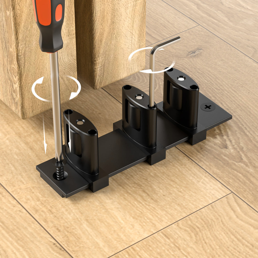 WINOVERCO Sliding Closet Door Floor Guide,Adjustable Bypass Door Guide for Floor,Update 3-Roller Design,Black