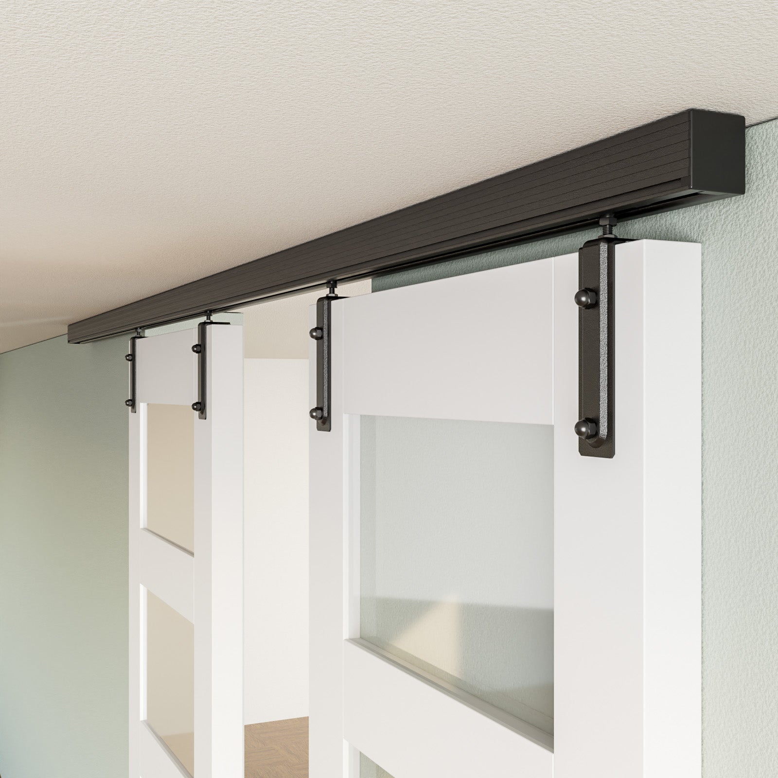 8FT/96'' Ceiling Mount Box Rail Barn Door Hardware Kit,Heavy Duty Aluminium Alloy Sliding Barn Door Track for Indoor/Outdoor,Max 330LBS Load for 1"-1.81" Thick Double Door (No Door)
