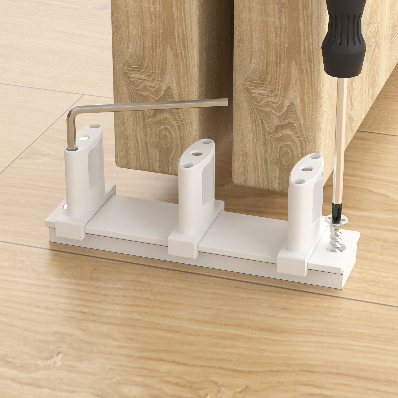Sliding Closet Door Floor Guide with Riser Plate, Adjustable Bypass Door Guide, Upgraded 3-Roller Design – White, 1 Pack