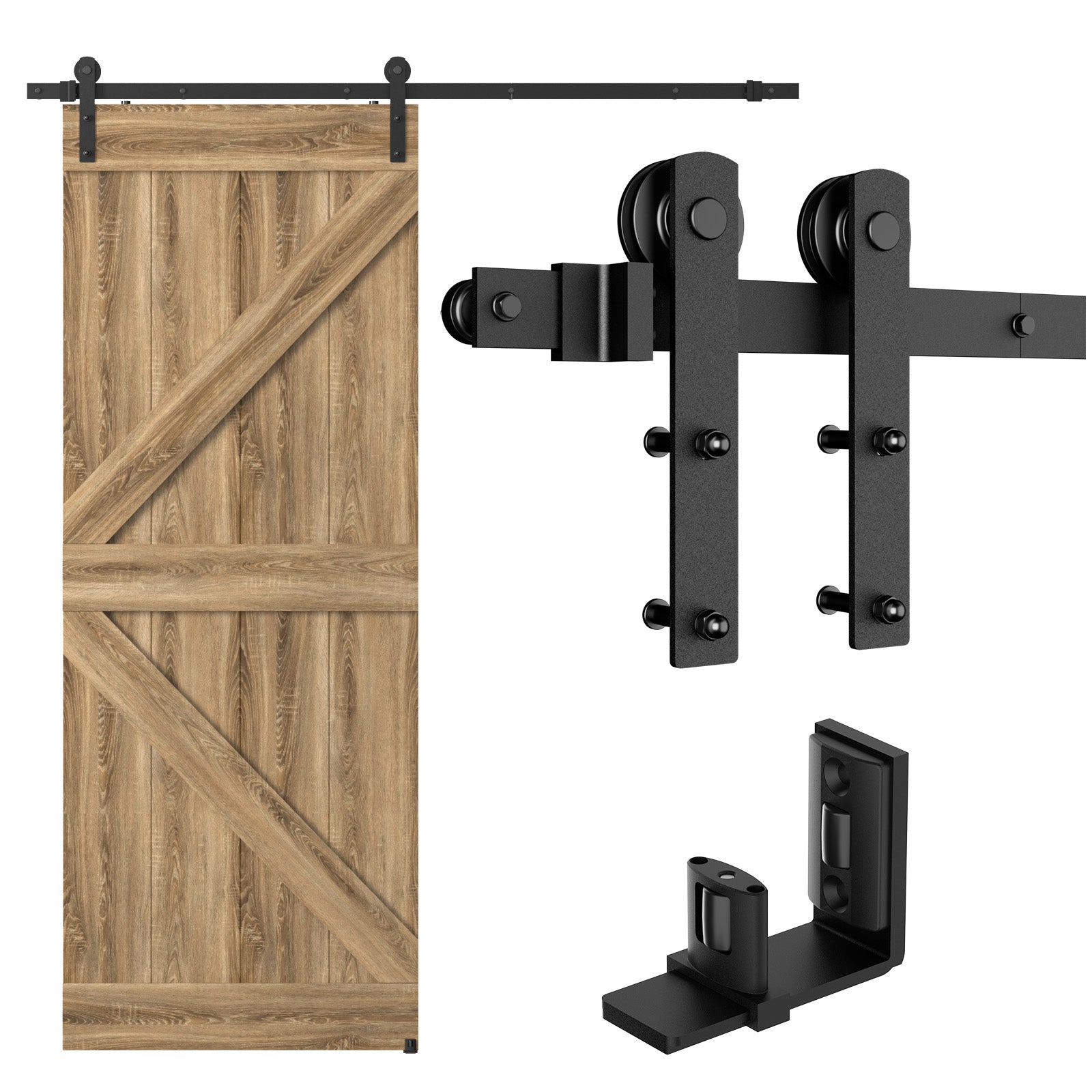 WINOVERCO Sliding Barn Door Hardware Kit with Adjustable U Shape Barn Door Floor Guide, Wall Mount Rail, Splicing Track Kit (Door not Included)