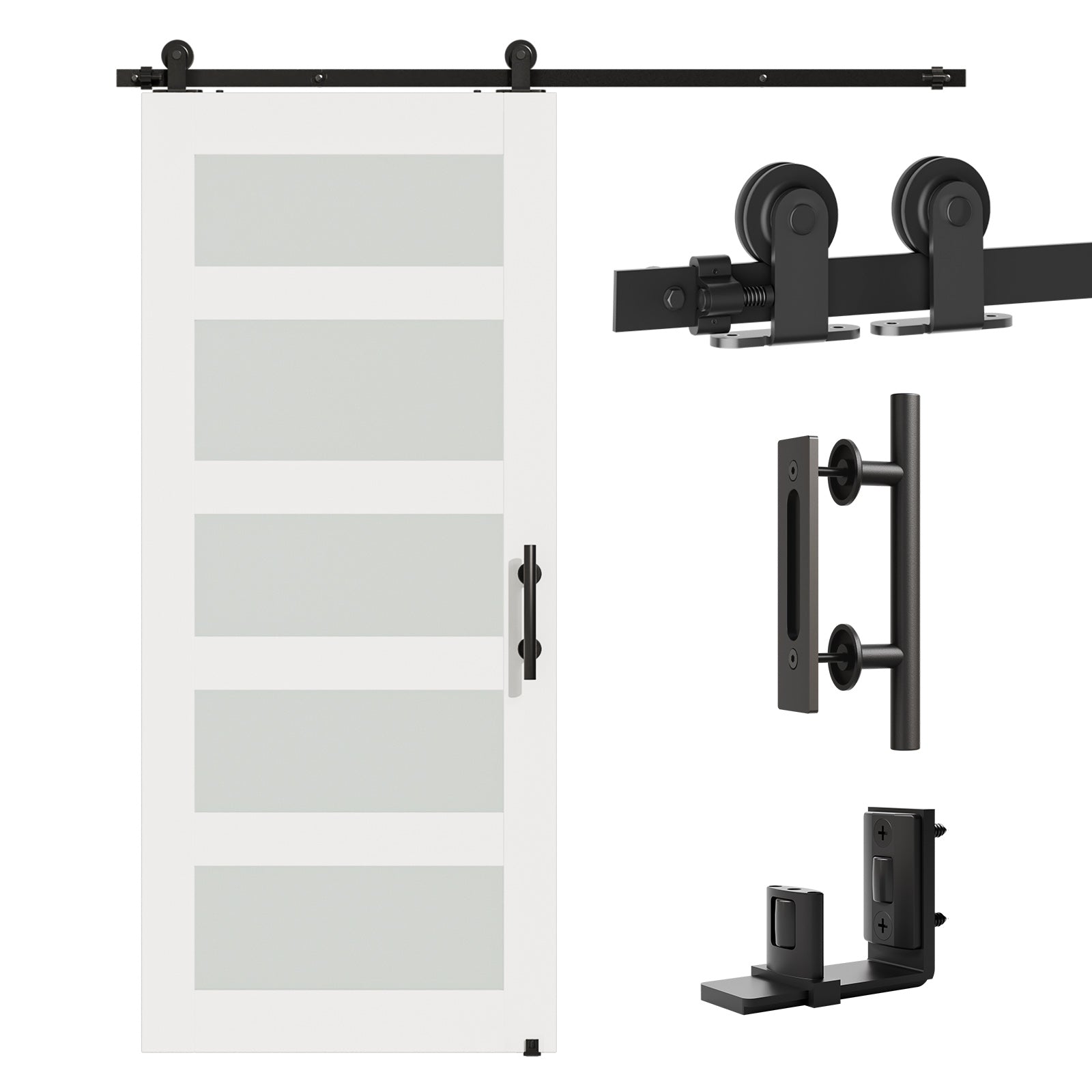 WINOVERCO Barn Door Hardware kit(Whole Set Include Sliding Barn Door Track Kit & Barn Door Handle & Floor Guide) -Heavy Duty