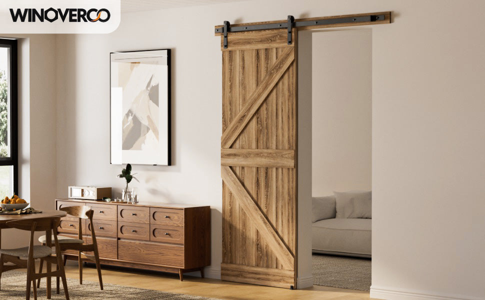 WINOVERCO Sliding Barn Door Hardware Kit with Adjustable U Shape Barn Door Floor Guide, Wall Mount Rail, Splicing Track Kit (Door not Included)