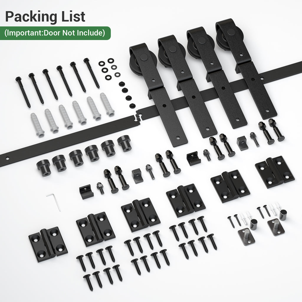 WINOVERCO Bifold Sliding Barn Door Hardware Track Kit,Side Mounted Black J Shape Roller,Smoothly and Quietly,Assembly Easy for 4 Doors(Door Not Included)