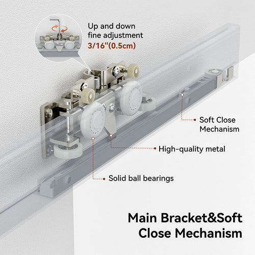 38" Concealed Sliding Barn Door Hardware Kit with Soft Close Mechanism,Aluminum Hidden Wall Mount System,Fit Openning Width 25"~31",No Floor Track,Supports Up to 176 lb(NO Door)