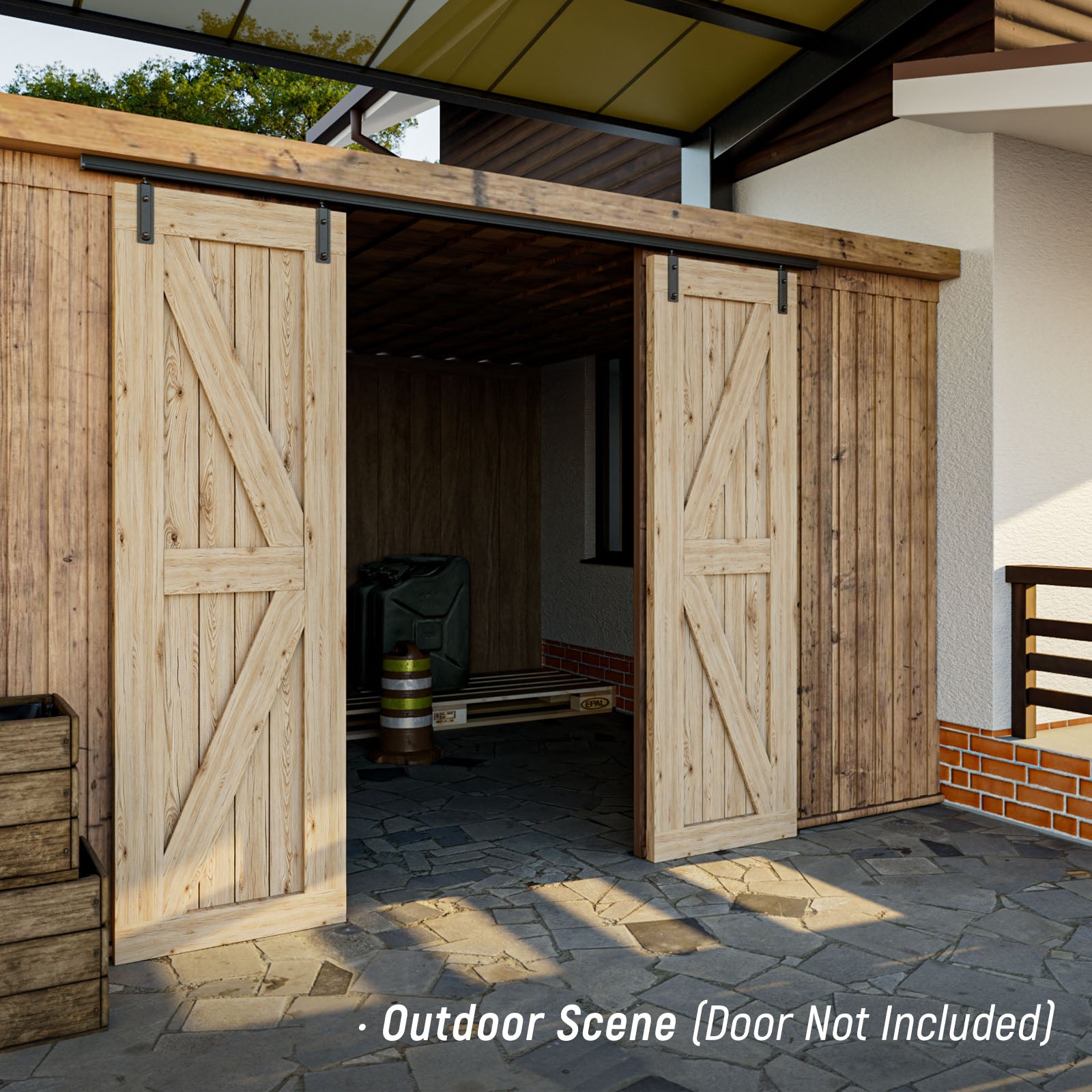 12FT/144'' Ceiling Mount Box Rail Barn Door Hardware Kit,Heavy Duty Aluminium Alloy Sliding Barn Door Track for Indoor/Outdoor,Max 330LBS Load for 1"-1.81" Thick Double Door (No Door)