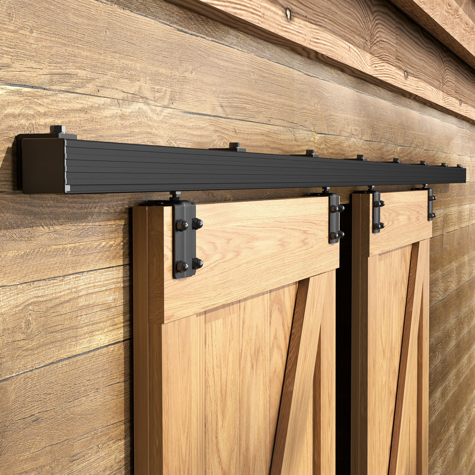 WINOVERCO Sliding Barn Door Hardware Kit Box Rail for Exterior Double Door,Heavy Duty Aluminium Alloy Wall Mount Kit for Indoor/Outdoor Two Door Use(NO Door)