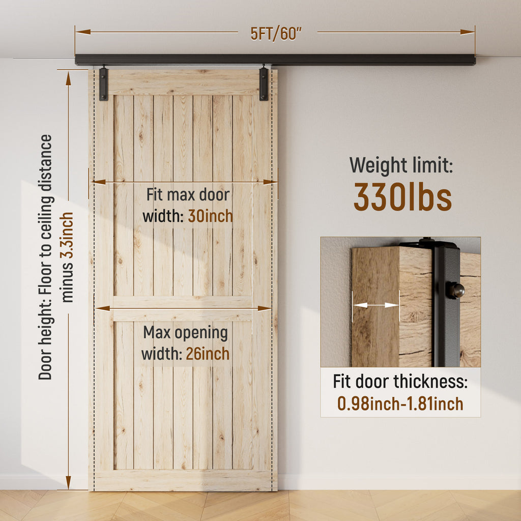 6FT/72'' Ceiling Mount Box Rail Barn Door Hardware Kit,Heavy Duty Aluminium Alloy Sliding Barn Door Track for Indoor/Outdoor,Max 330LBS Load for 1"-1.81" Thick Single Door (No Door)