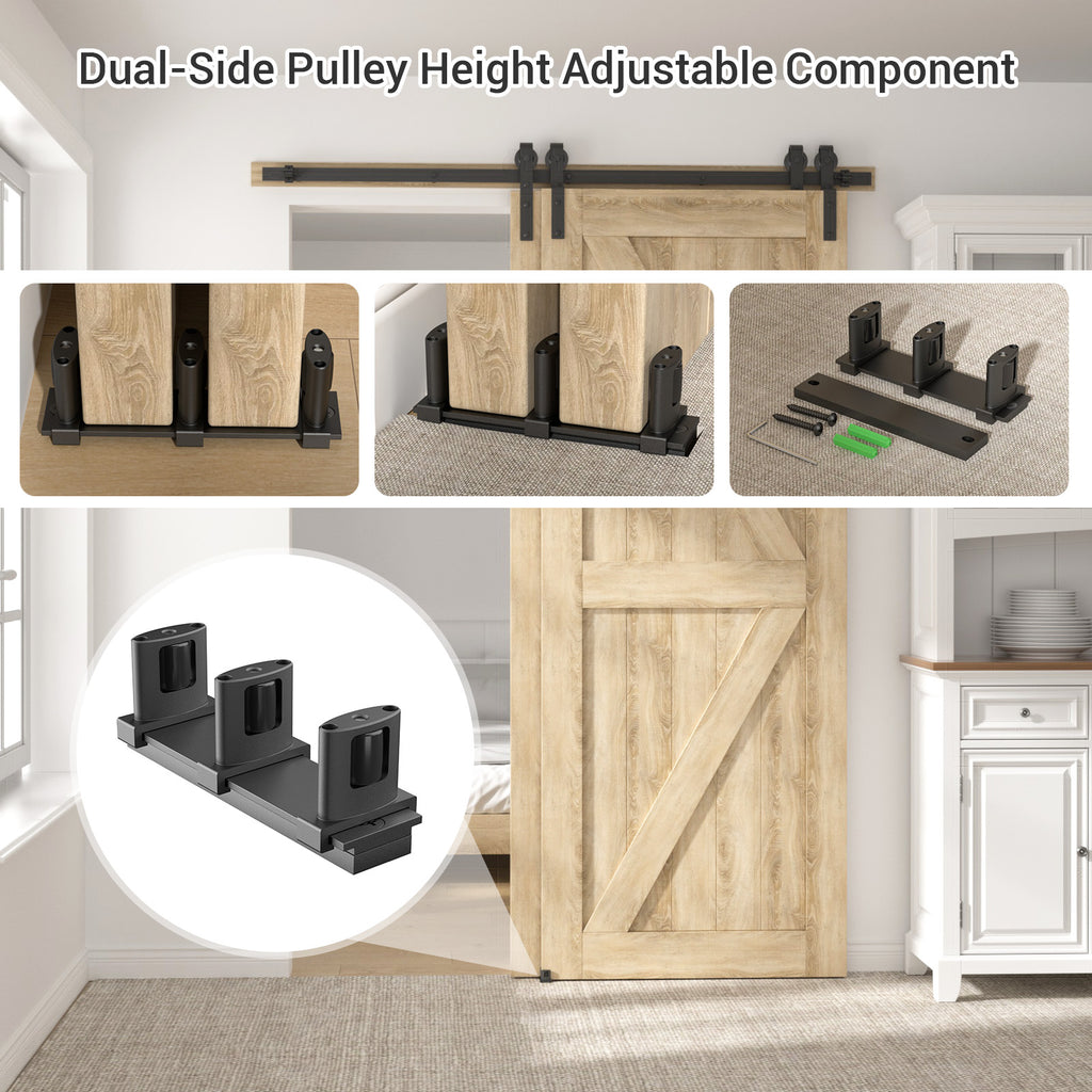 Sliding Closet Door Floor Guide with Riser Plate, Adjustable Bypass Door Guide, Upgraded 3-Roller Design – Black, 1 Pack