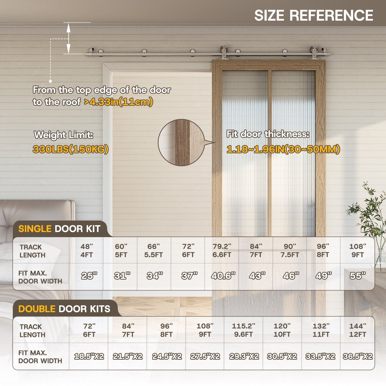 WINOVERCO Stainless Steel Barn Door Hardware Kit