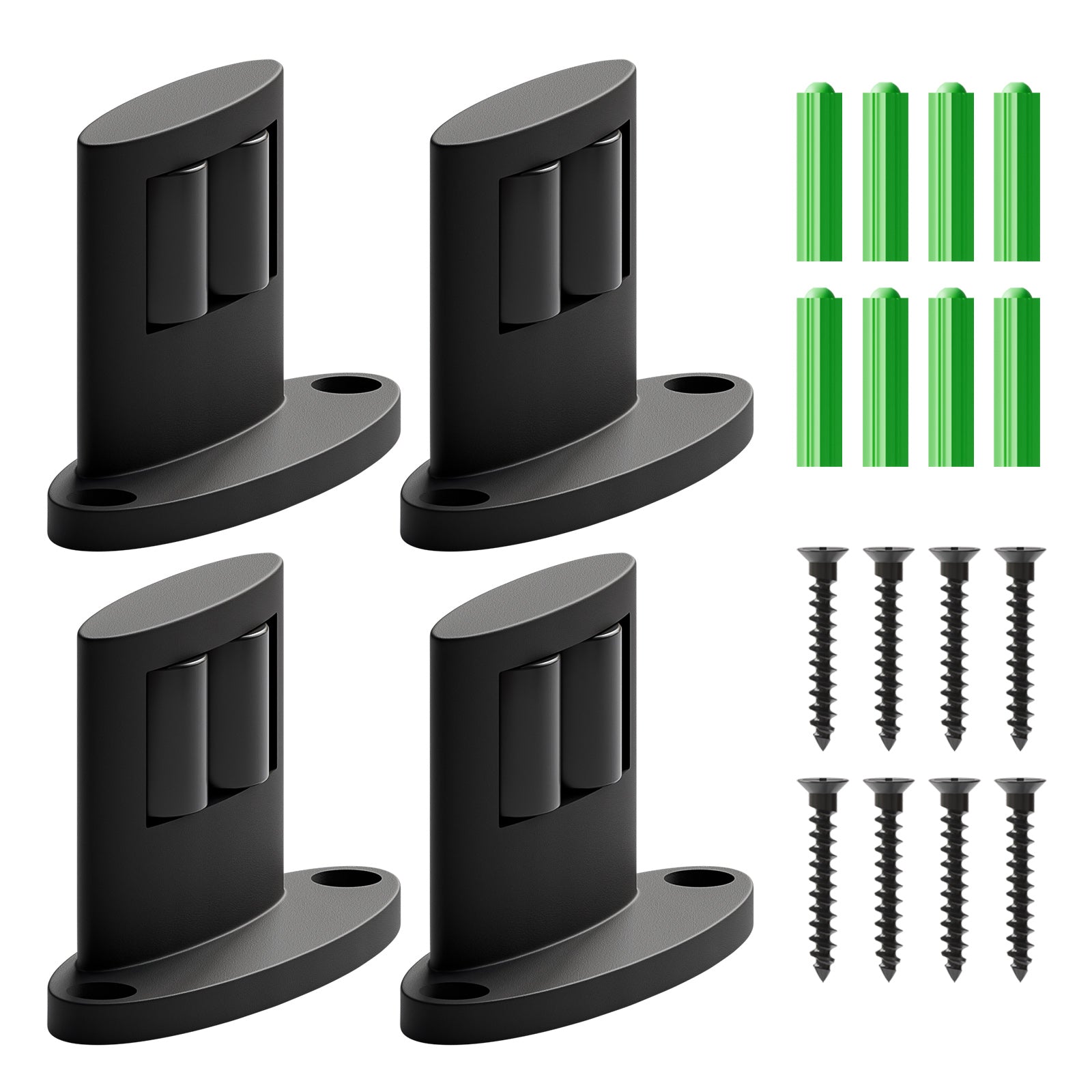 WINOVERCO 4Pack Sliding Barn Door Bottom Floor Guide,Double-Sided Roller Design,Smoothly and Quietly, Aluminum Alloy,Floor Mounted, Black