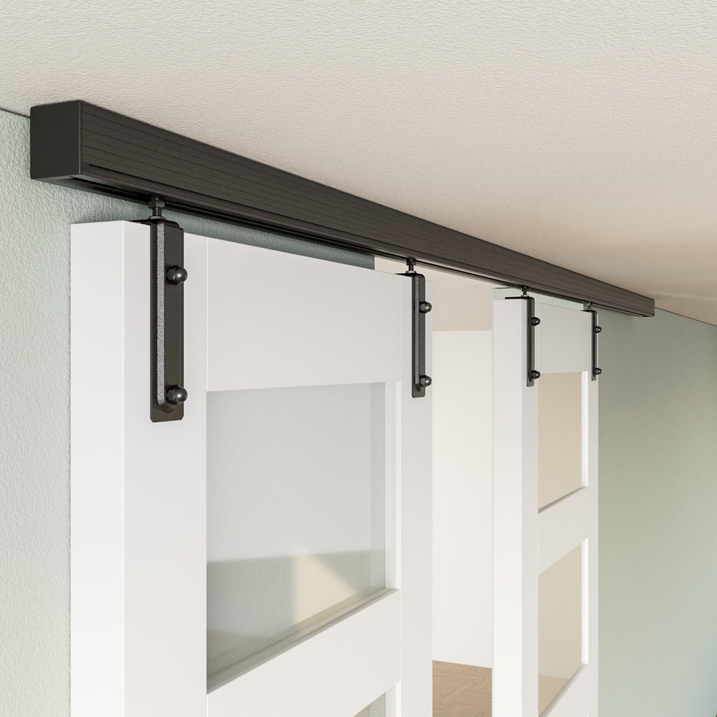 10FT/120'' Ceiling Mount Box Rail Barn Door Hardware Kit,Heavy Duty Aluminium Alloy Sliding Barn Door Track for Indoor/Outdoor,Max 330LBS Load for 1"-1.81" Thick Double Door (No Door)