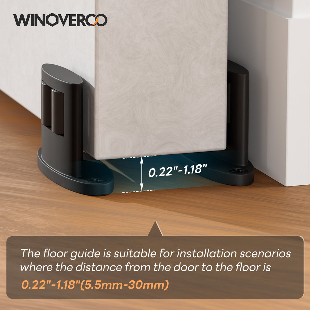 WINOVERCO 2Pack Sliding Barn Door Bottom Floor Guide,Double-Sided Roller Design,Smoothly and Quietly, Aluminum Alloy,Floor Mounted, Black