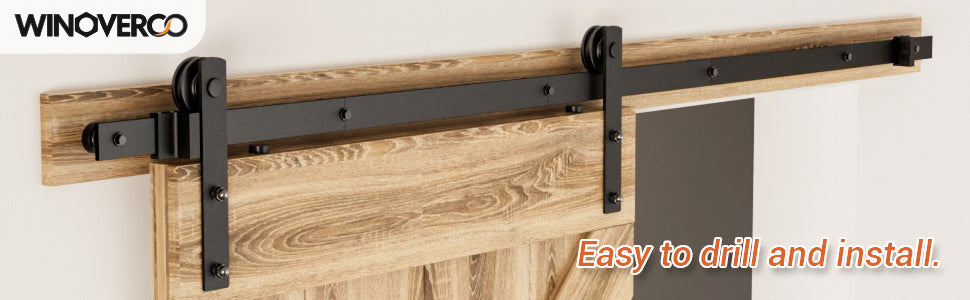 WINOVERCO Sliding Barn Door Hardware Kit with Adjustable U Shape Barn Door Floor Guide, Wall Mount Rail, Splicing Track Kit (Door not Included)