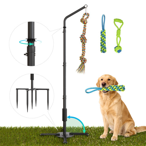 Outdoor Tug of War Dog Toy with Strengthen Spring Pole, Sturdy & Durable, Adjustable Height for Large, Medium & Small Dogs;3 Kinds Dog Tug of War Toys for Self-Play & Interactive in Park, Yard & Lawn