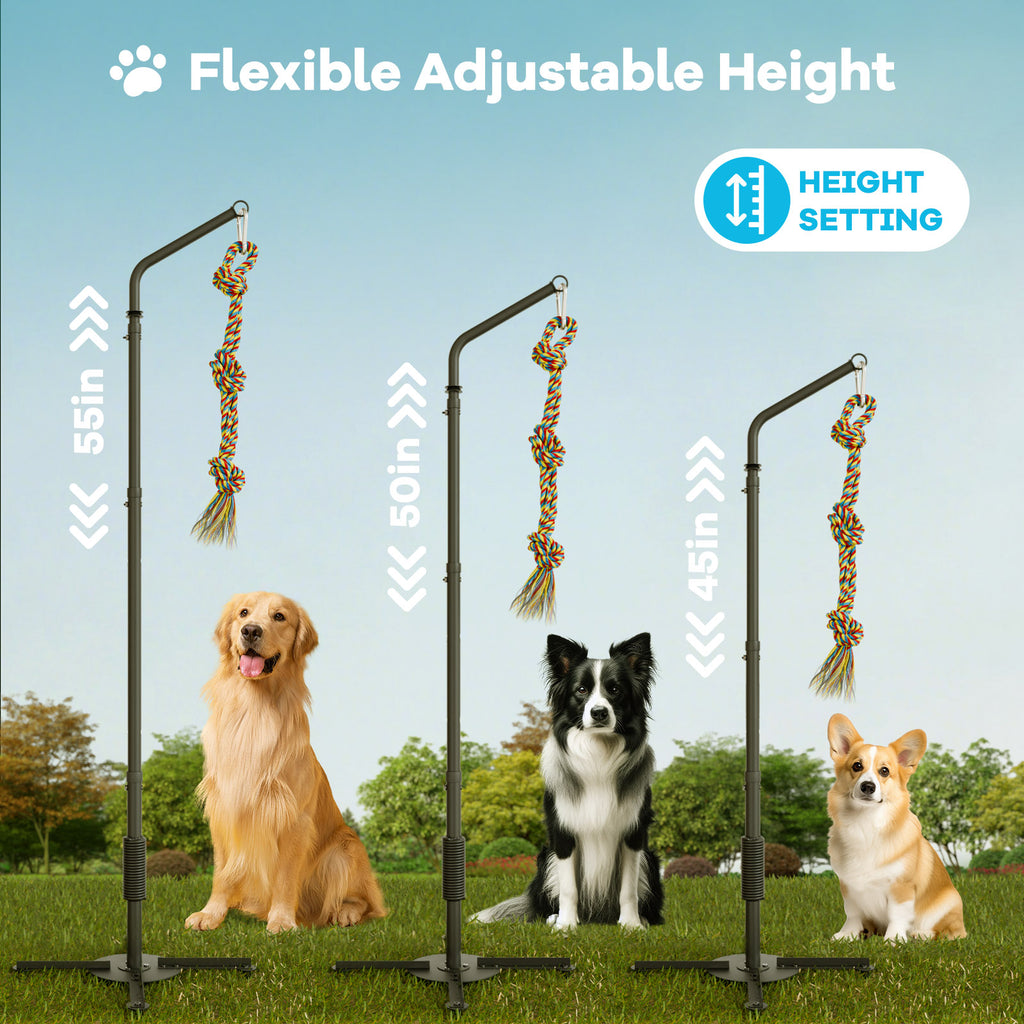 Outdoor Tug of War Dog Toy with Strengthen Spring Pole, Sturdy & Durable, Adjustable Height for Large, Medium & Small Dogs;3 Kinds Dog Tug of War Toys for Self-Play & Interactive in Park, Yard & Lawn