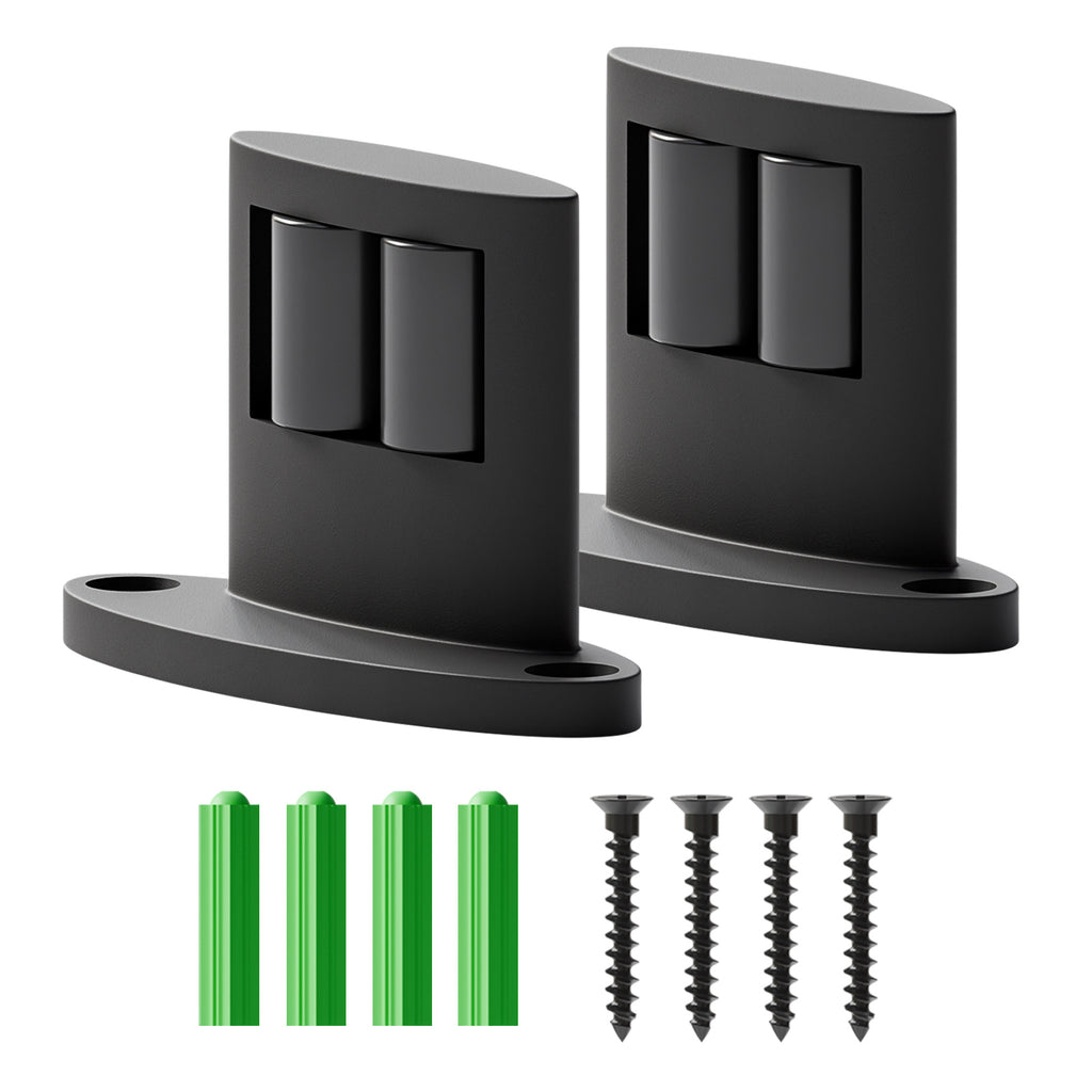 WINOVERCO 2Pack Sliding Barn Door Bottom Floor Guide,Double-Sided Roller Design,Smoothly and Quietly, Aluminum Alloy,Floor Mounted, Black